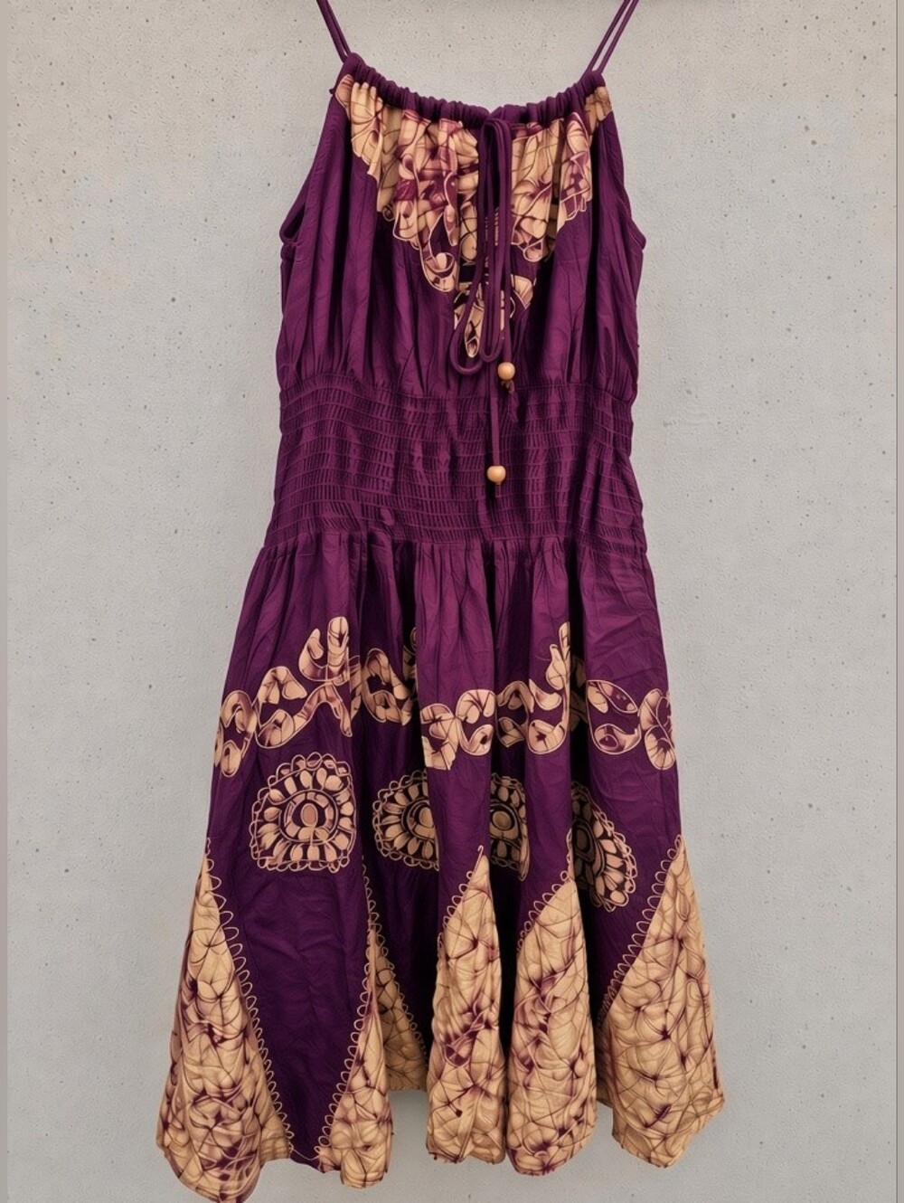 Boho Embroidered Midi Dress – Deep Wine Red – Size M